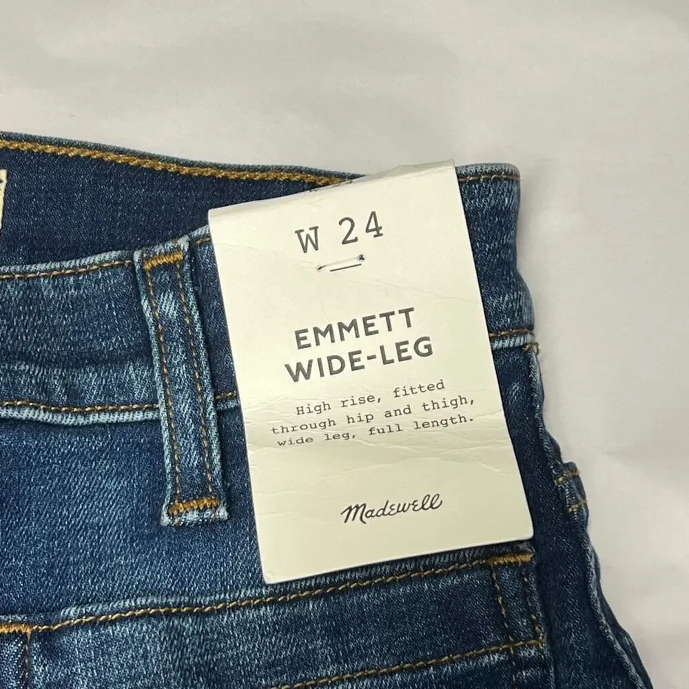 Madewell The Emmett Wide-Leg Full Length Jean Patch Pocket Allentown Wash 24 NWT